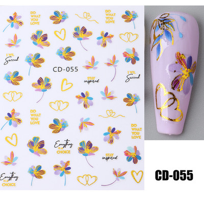 Violeta marmora dūmu nagi uzlīmes 3D zelta viļņu līnijas ziedi tauriņš pavasara dizaina uzlīmes manikīrs nagu mākslas slīdņi dekors