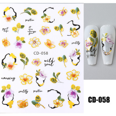 Violeta marmora dūmu nagi uzlīmes 3D zelta viļņu līnijas ziedi tauriņš pavasara dizaina uzlīmes manikīrs nagu mākslas slīdņi dekors