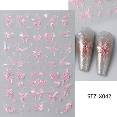 Violeta marmora dūmu nagi uzlīmes 3D zelta viļņu līnijas ziedi tauriņš pavasara dizaina uzlīmes manikīrs nagu mākslas slīdņi dekors