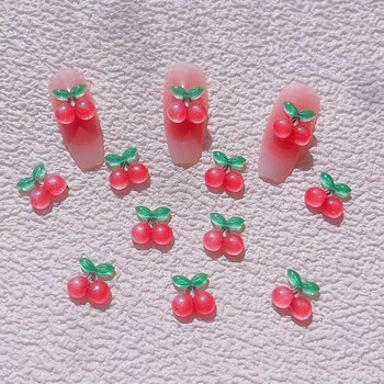 10 τμχ Διακοσμητικά νυχιών από ρητίνη Kawaii Fruit Nail Art 3D Sweet Red Cherry Strawberry Charms Nail Charms Αξεσουάρ Press on Nails