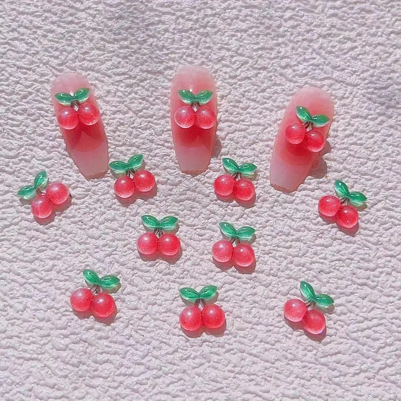 10 buc. Decorații de artă pentru unghii cu fructe din rășină Kawaii 3D Cireș roșu dulce, căpșuni, pepene verde, brelocuri pentru unghii, accesorii, apăsați pe unghii
