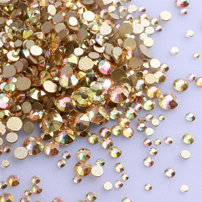 1440Gb/Pack Blue Moonlight Glass Flatback Rhinestone Augstas kvalitātes mirdzoša zelta dibena akmeņu līme uz dimanta nagu mākslai