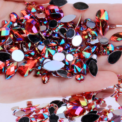 Vrećica od 15 g Oko 300 komada akrilnih kamenčića s ravnim stražnjim dijelom u raznim oblicima i veličinama Mnogo boja za ukrase lica Dragulji
