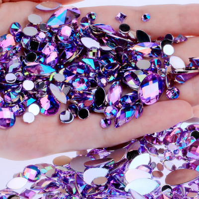 Vrećica od 15 g Oko 300 komada akrilnih kamenčića s ravnim stražnjim dijelom u raznim oblicima i veličinama Mnogo boja za ukrase lica Dragulji