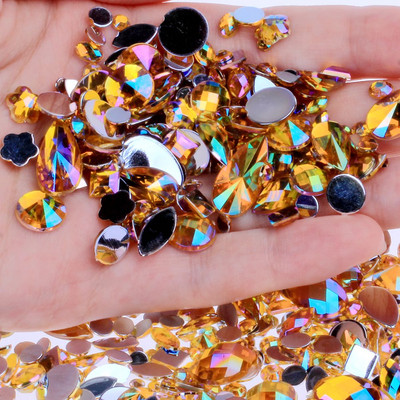 Vrećica od 15 g Oko 300 komada akrilnih kamenčića s ravnim stražnjim dijelom u raznim oblicima i veličinama Mnogo boja za ukrase lica Dragulji