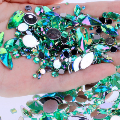Vrećica od 15 g Oko 300 komada akrilnih kamenčića s ravnim stražnjim dijelom u raznim oblicima i veličinama Mnogo boja za ukrase lica Dragulji