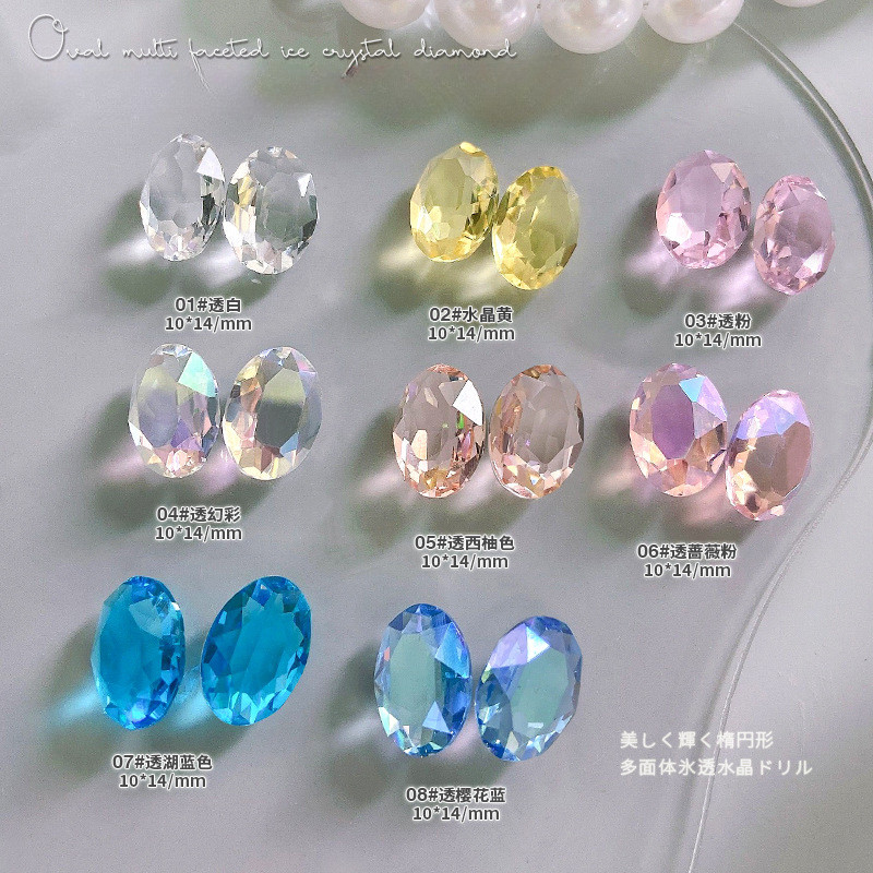 10 gab. Lieli ovāli nagu kristāla rotaslietas ar smailu dibenu, burvīgi dimanta rotājumi. Luksusa augstas caurspīdīguma manikīra rotājumi