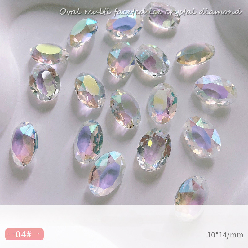 10 gab. Lieli ovāli nagu kristāla rotaslietas ar smailu dibenu, burvīgi dimanta rotājumi. Luksusa augstas caurspīdīguma manikīra rotājumi