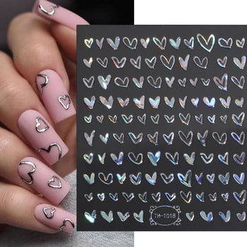 3D златно празно сърце Стикер за нокти Sliver Laser Hollow Heart Decals Златна геометрия Вълнообразни линии Ивица Плъзгач Маникюр Декорация