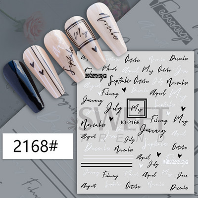 Melni burti ABC Word uzlīme nagu mākslas rotājumiem 3D dizaina slīdņi Abstraktas sejas uzlīmes Folija manikīra aksesuāri SWJO