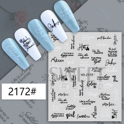 Melni burti ABC Word uzlīme nagu mākslas rotājumiem 3D dizaina slīdņi Abstraktas sejas uzlīmes Folija manikīra aksesuāri SWJO