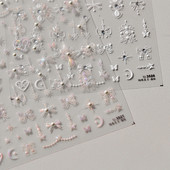 Sjajni biserni dragulj Laser Bijeli leptir Mjesec Zvijezde Perle Privjesak Naljepnice za nokte Dizajn Dekoracije Naljepnice DIY Manikura Visoka kvaliteta