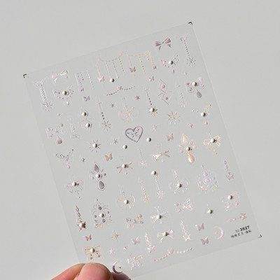 Sjajni biserni dragulj Laser Bijeli leptir Mjesec Zvijezde Perle Privjesak Naljepnice za nokte Dizajn Dekoracije Naljepnice DIY Manikura Visoka kvaliteta