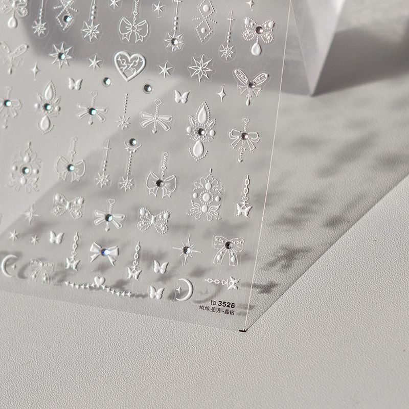 Sjajni biserni dragulj Laser Bijeli leptir Mjesec Zvijezde Perle Privjesak Naljepnice za nokte Dizajn Dekoracije Naljepnice DIY Manikura Visoka kvaliteta