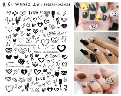 Nagu mākslas uzlīmes Sirds 3D nagu uzlīme Zelta sudraba melna Seksīgi sarkana nagu dizaina uzlīme ar mirdzošu pūdera nagu aksesuāriem