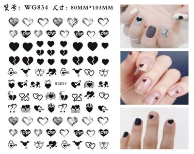 Nagu mākslas uzlīmes Sirds 3D nagu uzlīme Zelta sudraba melna Seksīgi sarkana nagu dizaina uzlīme ar mirdzošu pūdera nagu aksesuāriem