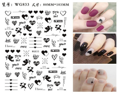 Nagu mākslas uzlīmes Sirds 3D nagu uzlīme Zelta sudraba melna Seksīgi sarkana nagu dizaina uzlīme ar mirdzošu pūdera nagu aksesuāriem