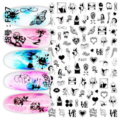 Nagu mākslas uzlīmes Sirds 3D nagu uzlīme Zelta sudraba melna Seksīgi sarkana nagu dizaina uzlīme ar mirdzošu pūdera nagu aksesuāriem