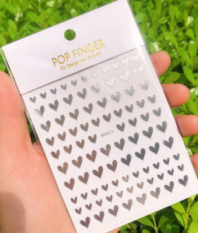 Nagu mākslas uzlīmes Sirds 3D nagu uzlīme Zelta sudraba melna Seksīgi sarkana nagu dizaina uzlīme ar mirdzošu pūdera nagu aksesuāriem