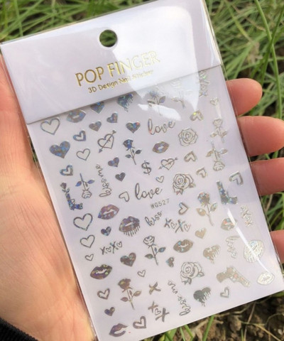 Nagu mākslas uzlīmes Sirds 3D nagu uzlīme Zelta sudraba melna Seksīgi sarkana nagu dizaina uzlīme ar mirdzošu pūdera nagu aksesuāriem