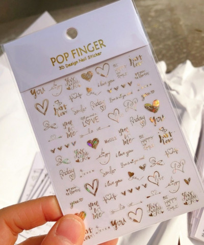 Nagu mākslas uzlīmes Sirds 3D nagu uzlīme Zelta sudraba melna Seksīgi sarkana nagu dizaina uzlīme ar mirdzošu pūdera nagu aksesuāriem