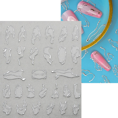 3D nagu mākslas uzlīmes zelta viļņu līnija marmora zila ģeometrija abstrakti ziedi nagu mākslas slīdņi uzlīmes folijas manikīra dekorācijas