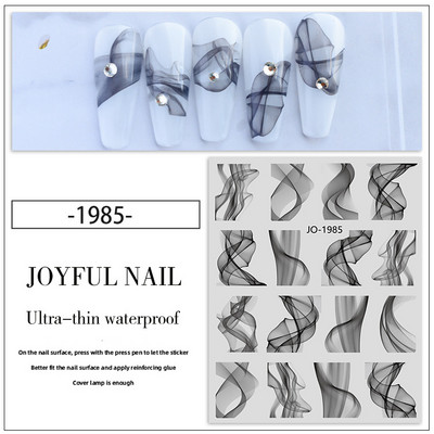 3D nagu mākslas uzlīmes zelta viļņu līnija marmora zila ģeometrija abstrakti ziedi nagu mākslas slīdņi uzlīmes folijas manikīra dekorācijas