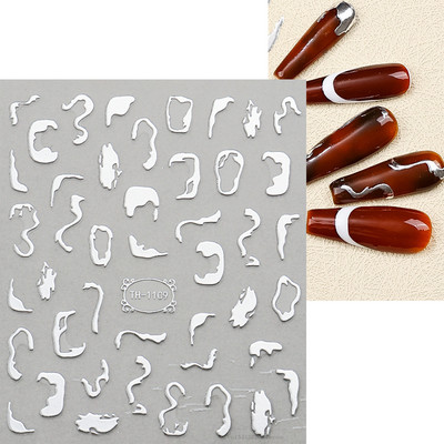 3D nagu mākslas uzlīmes zelta viļņu līnija marmora zila ģeometrija abstrakti ziedi nagu mākslas slīdņi uzlīmes folijas manikīra dekorācijas