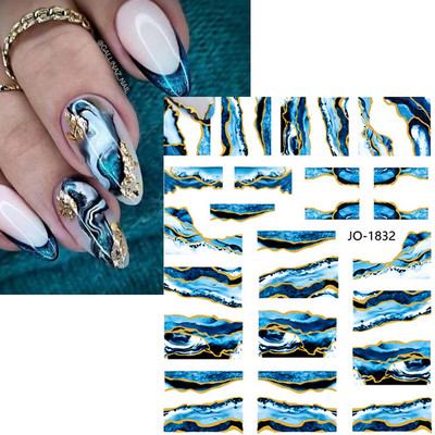 3D nagu mākslas uzlīmes zelta viļņu līnija marmora zila ģeometrija abstrakti ziedi nagu mākslas slīdņi uzlīmes folijas manikīra dekorācijas