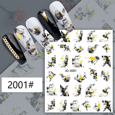 3D nagu mākslas uzlīmes zelta viļņu līnija marmora zila ģeometrija abstrakti ziedi nagu mākslas slīdņi uzlīmes folijas manikīra dekorācijas