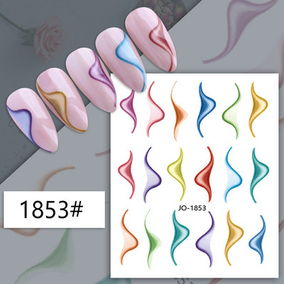 3D nagu mākslas uzlīmes zelta viļņu līnija marmora zila ģeometrija abstrakti ziedi nagu mākslas slīdņi uzlīmes folijas manikīra dekorācijas