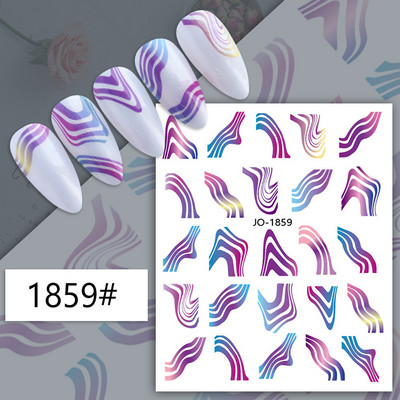 3D nagu mākslas uzlīmes zelta viļņu līnija marmora zila ģeometrija abstrakti ziedi nagu mākslas slīdņi uzlīmes folijas manikīra dekorācijas