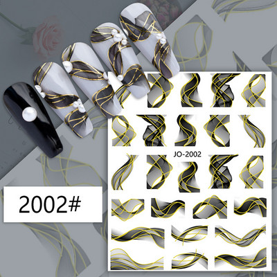 3D nagu mākslas uzlīmes zelta viļņu līnija marmora zila ģeometrija abstrakti ziedi nagu mākslas slīdņi uzlīmes folijas manikīra dekorācijas