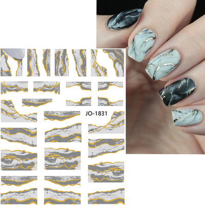 3D nagu mākslas uzlīmes zelta viļņu līnija marmora zila ģeometrija abstrakti ziedi nagu mākslas slīdņi uzlīmes folijas manikīra dekorācijas