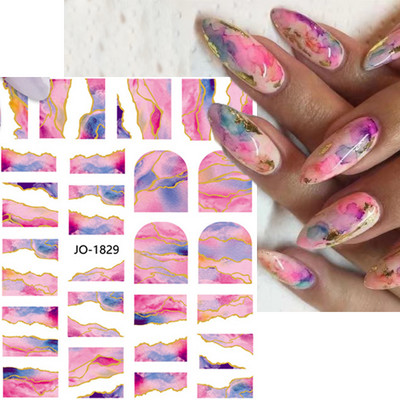 3D nagu mākslas uzlīmes zelta viļņu līnija marmora zila ģeometrija abstrakti ziedi nagu mākslas slīdņi uzlīmes folijas manikīra dekorācijas