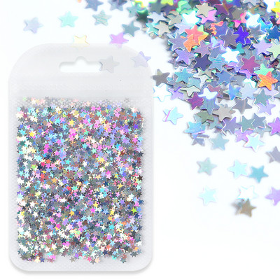 Hologrāfiskas lāzera zvaigznes formas nagu mirdzoši vizuļi zelta sudraba piecstaru zvaigzne nagu mākslas aksesuāri Hermosos manikīra materiāls