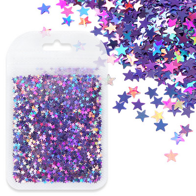 Hologrāfiskas lāzera zvaigznes formas nagu mirdzoši vizuļi zelta sudraba piecstaru zvaigzne nagu mākslas aksesuāri Hermosos manikīra materiāls