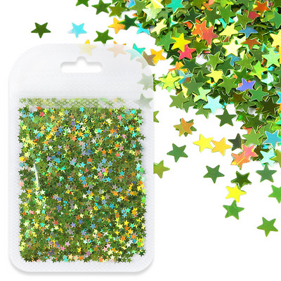 Hologrāfiskas lāzera zvaigznes formas nagu mirdzoši vizuļi zelta sudraba piecstaru zvaigzne nagu mākslas aksesuāri Hermosos manikīra materiāls