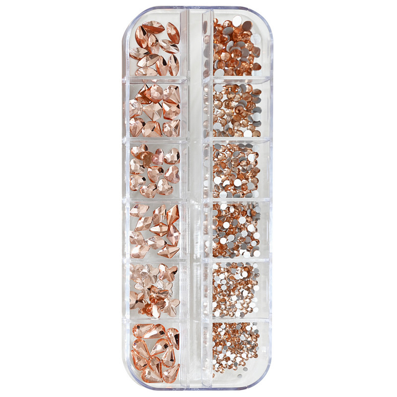 12 rácsos vegyes alakú arany gyémánt köröm strasszok, nem forró fix, lapos hátú kristály bűbáj 3D csillogó köröm strassz főúra dekoráció