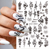 3D crna zmija naljepnice za nokte zmaj klizači za nokte zvijezda mjesec noć vještica dizajn leptir ruža cvijeće naljepnice manikura omot
