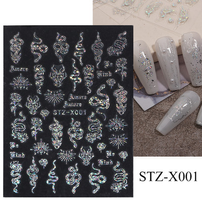 3D crna zmija naljepnice za nokte zmaj klizači za nokte zvijezda mjesec noć vještica dizajn leptir ruža cvijeće naljepnice manikura omot