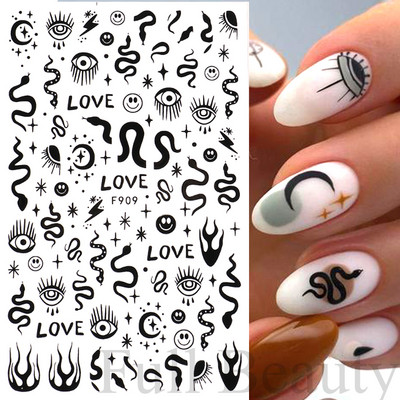 3D crna zmija naljepnice za nokte zmaj klizači za nokte zvijezda mjesec noć vještica dizajn leptir ruža cvijeće naljepnice manikura omot