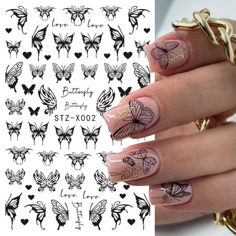 3D crna zmija naljepnice za nokte zmaj klizači za nokte zvijezda mjesec noć vještica dizajn leptir ruža cvijeće naljepnice manikura omot