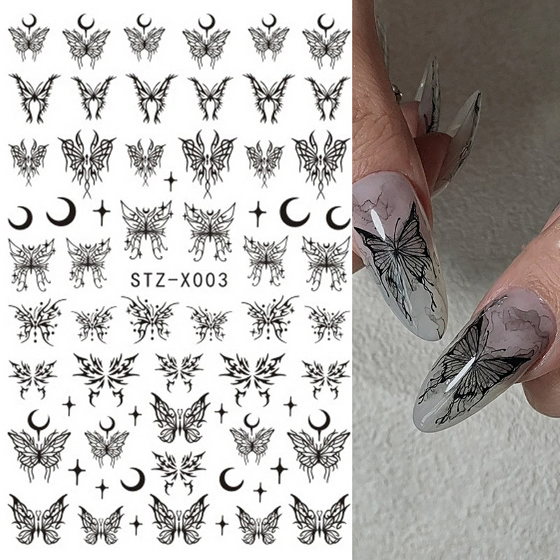 3D crna zmija naljepnice za nokte zmaj klizači za nokte zvijezda mjesec noć vještica dizajn leptir ruža cvijeće naljepnice manikura omot