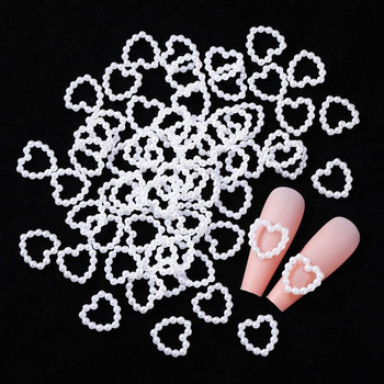 200 τμχ Hollow Heart Pearl Nail Art Charms White Pink Purple Pearl Round Flatback 3D Διακόσμηση νυχιών DIY Αξεσουάρ νυχιών