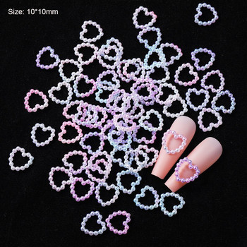 200 τμχ Hollow Heart Pearl Nail Art Charms White Pink Purple Pearl Round Flatback 3D Διακόσμηση νυχιών DIY Αξεσουάρ νυχιών