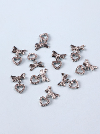 10 τμχ Ασημένιο κράμα καρδιάς Nail Art Charm 3D Sailor Metal Hollow Heart Love Nail Jewelry Πολυτελή αξεσουάρ μανικιούρ