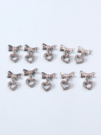 10 бр. Сребърно сърце от сплав Nail Art Charm 3D Sailor Metal Hollow Heart Love Nail Jewelry Луксозни аксесоари за маникюр