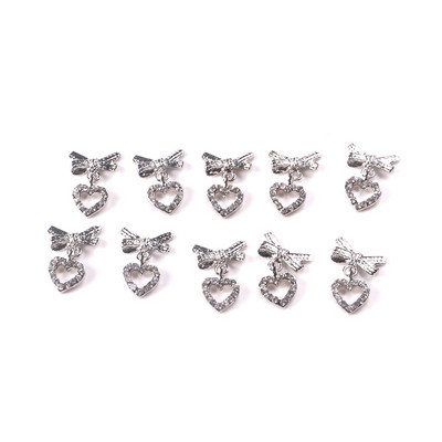 10 komada Srebrno srce od legure Nail Art Charm 3D Sailor Metalno šuplje srce Ljubav Nakit za nokte Luksuzni dodaci za manikuru