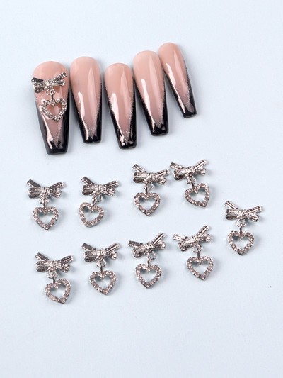 10 τμχ Ασημένιο κράμα καρδιάς Nail Art Charm 3D Sailor Metal Hollow Heart Love Nail Jewelry Πολυτελή αξεσουάρ μανικιούρ